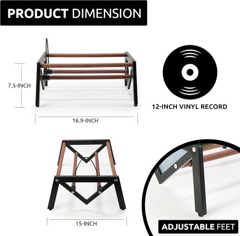 Vinyl Record Holder,Record Storage and Display Organizer for Countertop,Cd Storage Rack,Black metal frame paired with walnut wood,90-120 LP Vinyl Record Storage Rack. in Saudi Arabia