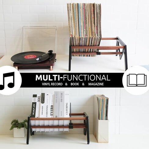 Vinyl Record Holder,Record Storage and Display Organizer for Countertop,Cd Storage Rack,Black metal frame paired with walnut wood,90-120 LP Vinyl Record Storage Rack. in Saudi Arabia