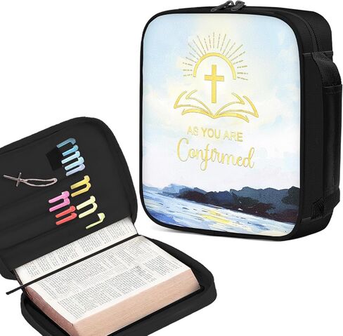 Bible Cover Case for Women, Large Letter Bible Carrying Cases, Tote Bag for Biblical Study Accessories, Storage Bag with Handle Protective Pen Slots, Inspirational Christian Pastor Gifts for Boy Girl in Kuwait