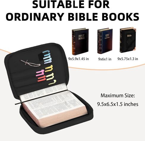 Bible Cover Case for Women, Large Letter Bible Carrying Cases, Tote Bag for Biblical Study Accessories, Storage Bag with Handle Protective Pen Slots, Inspirational Christian Pastor Gifts for Boy Girl in Kuwait