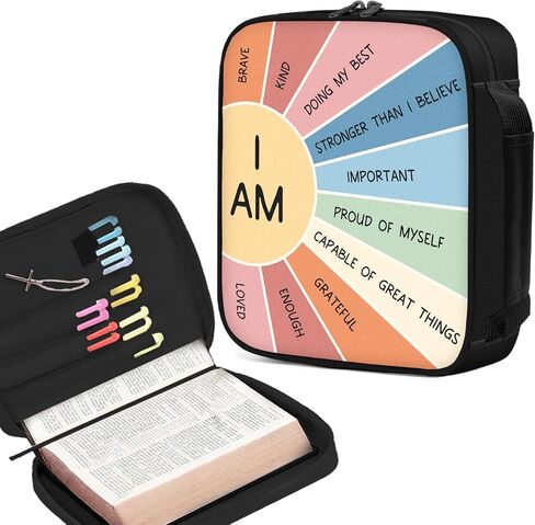 Bible Cover Case for Women, Large Letter Bible Carrying Cases, Tote Bag for Biblical Study Accessories, Storage Bag with Handle Protective Pen Slots, Inspirational Christian Pastor Gifts for Boy Girl in Kuwait