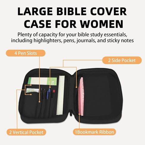 Bible Cover Case for Women, Large Letter Bible Carrying Cases, Tote Bag for Biblical Study Accessories, Storage Bag with Handle Protective Pen Slots, Inspirational Christian Pastor Gifts for Boy Girl in Kuwait