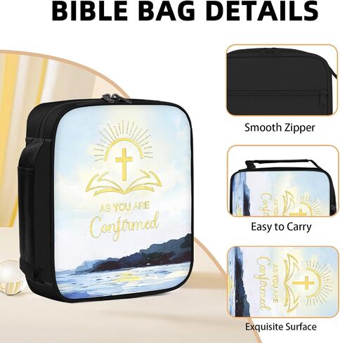 Bible Cover Case for Women, Large Letter Bible Carrying Cases, Tote Bag for Biblical Study Accessories, Storage Bag with Handle Protective Pen Slots, Inspirational Christian Pastor Gifts for Boy Girl in Kuwait