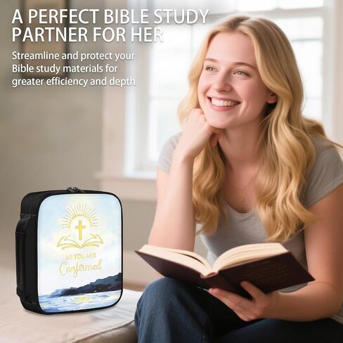 Bible Cover Case for Women, Large Letter Bible Carrying Cases, Tote Bag for Biblical Study Accessories, Storage Bag with Handle Protective Pen Slots, Inspirational Christian Pastor Gifts for Boy Girl in Kuwait