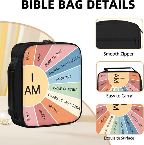 Bible Cover Case for Women, Large Letter Bible Carrying Cases, Tote Bag for Biblical Study Accessories, Storage Bag with Handle Protective Pen Slots, Inspirational Christian Pastor Gifts for Boy Girl in Kuwait