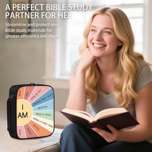 Bible Cover Case for Women, Large Letter Bible Carrying Cases, Tote Bag for Biblical Study Accessories, Storage Bag with Handle Protective Pen Slots, Inspirational Christian Pastor Gifts for Boy Girl in Kuwait
