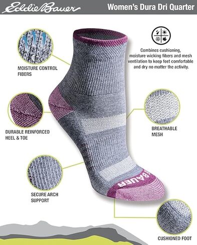Eddie Bauer Women's Dura Dri Moisture Control 6-Pair Quarter Socks in Saudi Arabia