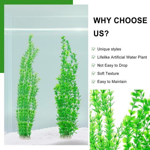 2pcs ديكور أكواريوم النباتات البلاستيكية ، نباتات حوض السمك الاصطناعي 23.6 بوصة طول البلاستيك واقعية كبيرة زخارف خزان الأسماك الكبيرة نباتات خزان الأسماك الخضراء (الأخضر ب) in Saudi Arabia