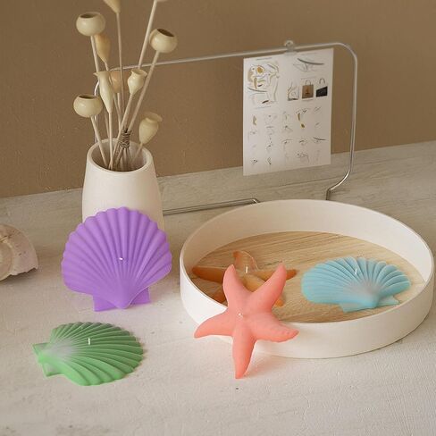 2 Pack Starfish and Seashell Silicone Molds, Starfish Candle Molds Silicone, Seashell Conch Baking Molds for Decorating Cake Candy Chocolate Candle Making Polymer Clay DIY Craft Projects (A) in Kuwait
