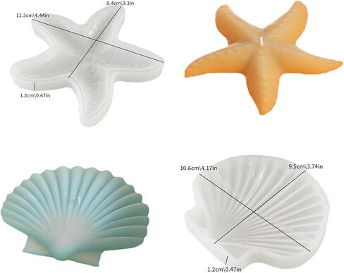 2 Pack Starfish and Seashell Silicone Molds, Starfish Candle Molds Silicone, Seashell Conch Baking Molds for Decorating Cake Candy Chocolate Candle Making Polymer Clay DIY Craft Projects (A) in Kuwait