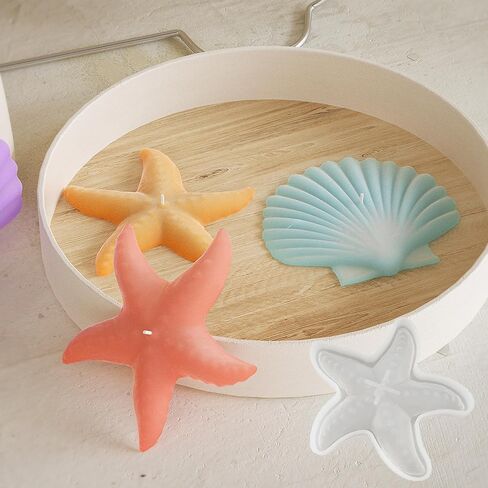 2 Pack Starfish and Seashell Silicone Molds, Starfish Candle Molds Silicone, Seashell Conch Baking Molds for Decorating Cake Candy Chocolate Candle Making Polymer Clay DIY Craft Projects (A) in Kuwait
