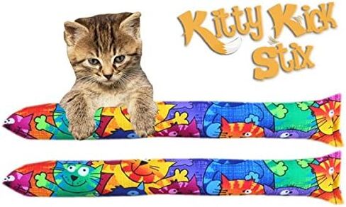Kitty Kick Stix 15 "لعبة Catnip Kicker الأصلية (مجموعة من 2) ، مصنوعة يدويًا في الولايات المتحدة الأمريكية من قبل عشاق القط ، لعبة Cat Natural Cat & Kitten ، مليئة بنسبة 100 ٪ من القطط القوية لجميع السلالات (القطط السعيدة) in Kuwait