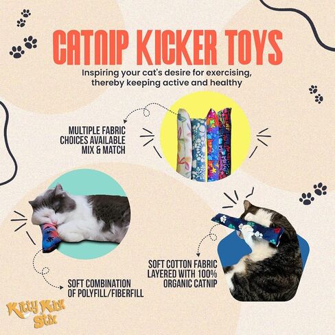 Kitty Kick Stix 15 "لعبة Catnip Kicker الأصلية (مجموعة من 2) ، مصنوعة يدويًا في الولايات المتحدة الأمريكية من قبل عشاق القط ، لعبة Cat Natural Cat & Kitten ، مليئة بنسبة 100 ٪ من القطط القوية لجميع السلالات (القطط السعيدة) in Kuwait