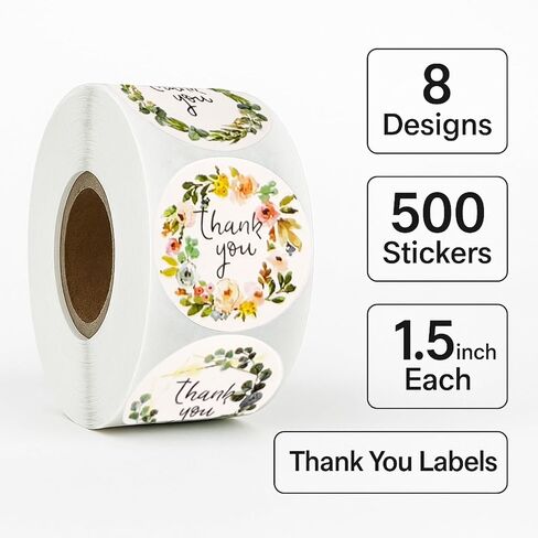 500 Pack 1.5 Inch Round Thank You Stickers Roll,Premium Adhesive Labels for Small Business,Packaging,Gifts, Envelopes,Express Gratitude,Ideal for Customers,Handmade Goods,Durable & Easy Peel in Kuwait