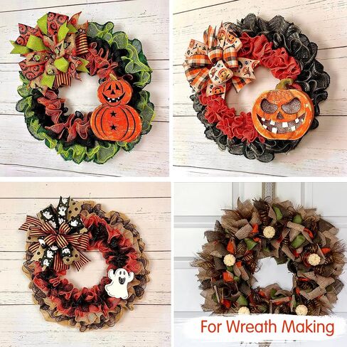 TONIFUL 4 Rolls Burlap Wired Ribbon, Halloween Ribbons, 1 1/2 inch 6 Yard/roll, for Halloween Decoration Bows Tree Toppers Craft Gift Wrapping Wreath Sewing (Black, Lime Green, Purple, Orange) in Kuwait