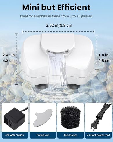 Pawfly 80 GPH 4 W مرشح سلحفاة مصغرة لخزانات 1-10 جالون ، ومرشح خزان للترشيح الحيوي المنخفض على مستوى المياه ، مرشح مياه السلاحف الصغيرة الهادئة ، والمرشح الداخلي للبرمائيات الضفادع Newts in Kuwait