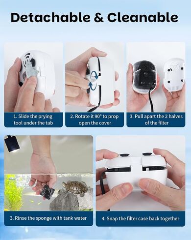 Pawfly 80 GPH 4 W مرشح سلحفاة مصغرة لخزانات 1-10 جالون ، ومرشح خزان للترشيح الحيوي المنخفض على مستوى المياه ، مرشح مياه السلاحف الصغيرة الهادئة ، والمرشح الداخلي للبرمائيات الضفادع Newts in Kuwait