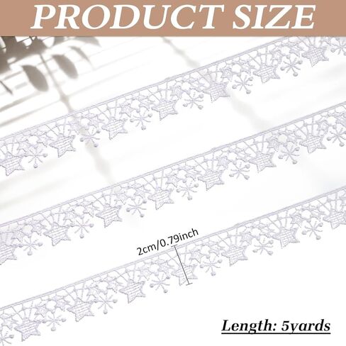 5 Yards White Lace Trim with Tassel Ribbon Star Edge Polyester Decorative Ribbon 20mm Wide Embroidery Braid Lace Trim for Wedding DIY Clothes Jewelry Crafts Home Decor Gift Wrapping in Saudi Arabia