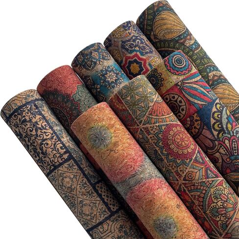 8 Pcs Colorful Cork Fabric, Soft Natural Texture Cork Faux Leather Sheets Floral Pattern DIY Crafts Fabric in Saudi Arabia