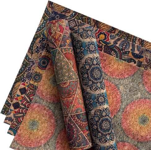 8 Pcs Colorful Cork Fabric, Soft Natural Texture Cork Faux Leather Sheets Floral Pattern DIY Crafts Fabric in Saudi Arabia