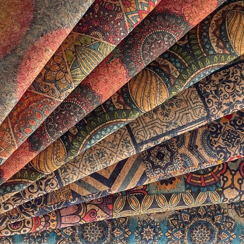 8 Pcs Colorful Cork Fabric, Soft Natural Texture Cork Faux Leather Sheets Floral Pattern DIY Crafts Fabric in Saudi Arabia