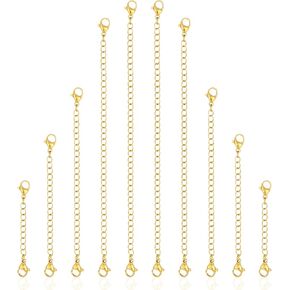 Gold Chain Extenders for Jewelry Making, 10PCS Stainless Steel Necklace Extenders, Adjustable Lobster Clasp Extender Chains for Necklaces, Bracelets, Anklets (Assorted Sizes 2-6 Inch) in Kuwait