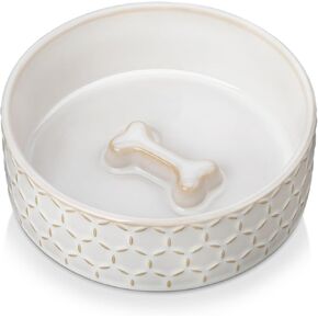 MALACASA Dog Bowl Set, Ceramic Bowls with Walnut Wood Stand, 2 Cups in Kuwait
