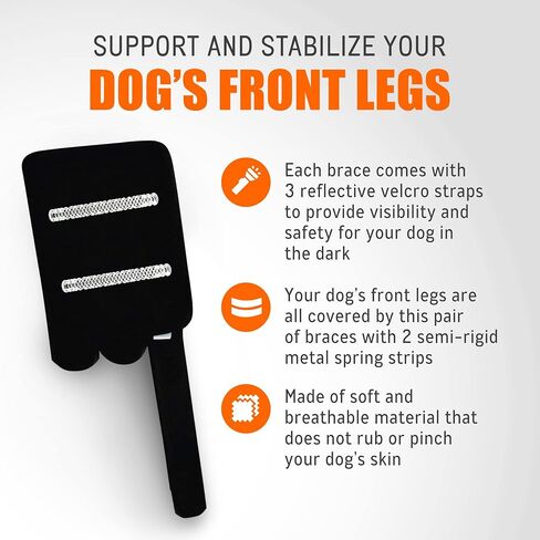 NeoAlly- Front Leg Brace for Dogs & Cats, Dog Leg Brace with Metal Spring Inserts, Dog Leg Sleeve for Carpal Support, Dog Leg Sleeve with Reflective Straps, L/XL, Pair in Kuwait