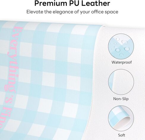 Checkered Desk Mat, 35.5x13 in Aesthetic PU Leather Desk Pad with Everything is Fine Quote, Non-Slip Office Desk Mat for Computer and Vanity, Purple and Yellow in Kuwait