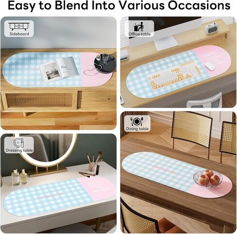 Checkered Desk Mat, 35.5x13 in Aesthetic PU Leather Desk Pad with Everything is Fine Quote, Non-Slip Office Desk Mat for Computer and Vanity, Purple and Yellow in Kuwait