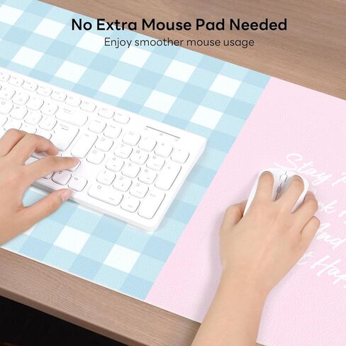 Checkered Desk Mat, 35.5x13 in Aesthetic PU Leather Desk Pad with Everything is Fine Quote, Non-Slip Office Desk Mat for Computer and Vanity, Purple and Yellow in Kuwait