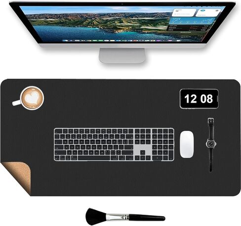 Dual-Sided Desk Pad with Mini Keyboard Brush, 31.5'' x 15.7'' Natural Cork & PU Leather Desk Protector Mat, Waterproof Non-Slip Computer Desk Mat, Desk Matt for Desktop for Office and Home Work(Pink) in Saudi Arabia
