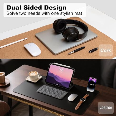 Dual-Sided Desk Pad with Mini Keyboard Brush, 31.5'' x 15.7'' Natural Cork & PU Leather Desk Protector Mat, Waterproof Non-Slip Computer Desk Mat, Desk Matt for Desktop for Office and Home Work(Pink) in Saudi Arabia