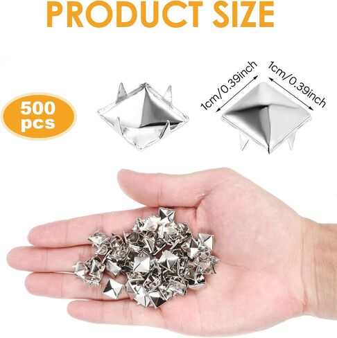500 PCS 10 مم لأزرار للملابس ، مسامير هرم الفضة مربعة ، مسامير ، مسببة بالارتفاع المعدني مركبة مجوهر in Kuwait
