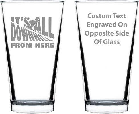 It's All Downhill From Here - Pint Glass for Beer - Unique Skiing Themed Decor and Gifts for Mountain Lovers - 16 oz Glasses in Saudi Arabia