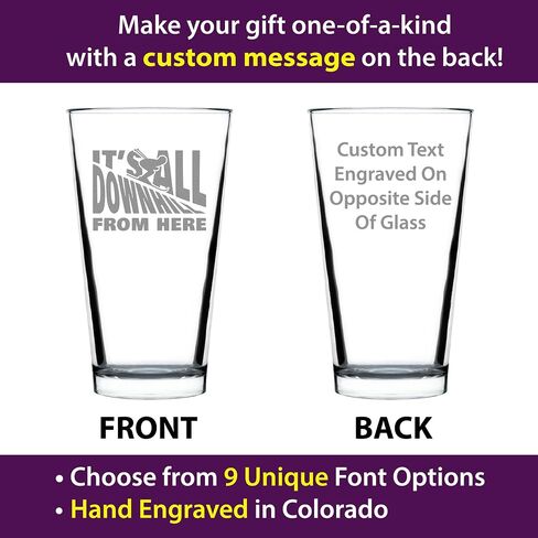 It's All Downhill From Here - Pint Glass for Beer - Unique Skiing Themed Decor and Gifts for Mountain Lovers - 16 oz Glasses in Saudi Arabia