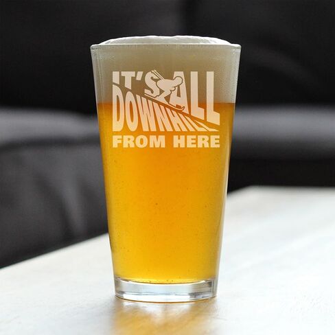 It's All Downhill From Here - Pint Glass for Beer - Unique Skiing Themed Decor and Gifts for Mountain Lovers - 16 oz Glasses in Saudi Arabia