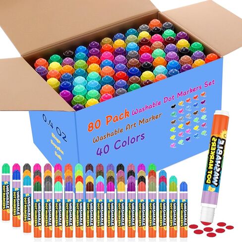 Crtiin 80 Pack Dot Markers للأطفال الصغار والأطفال ، 40 لونًا Bingo Daubers بالجملة ، والطلاء القابل للغسل للأطفال ، وعلامات البنغو ، وفنون الحرف الصغيرة والطفل ، يجب أن يكون الفصل الدراسي في رياض الأطفال in Saudi Arabia