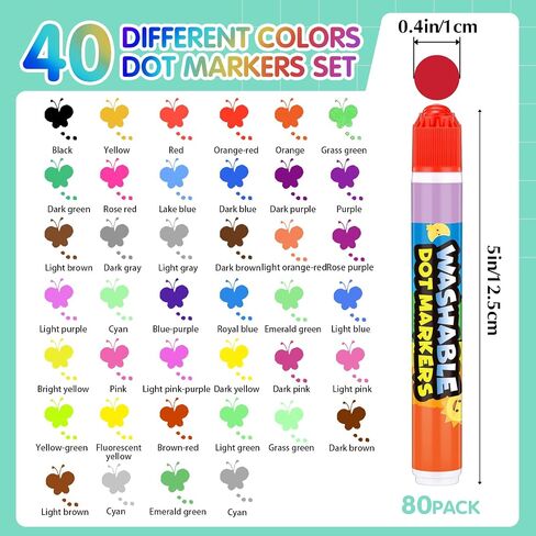 Crtiin 80 Pack Dot Markers للأطفال الصغار والأطفال ، 40 لونًا Bingo Daubers بالجملة ، والطلاء القابل للغسل للأطفال ، وعلامات البنغو ، وفنون الحرف الصغيرة والطفل ، يجب أن يكون الفصل الدراسي في رياض الأطفال in Saudi Arabia