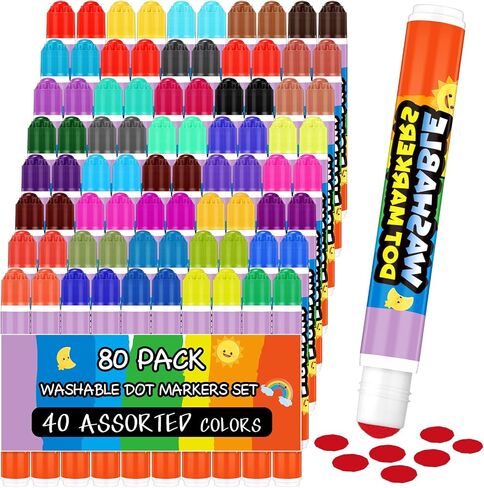 Crtiin 80 Pack Dot Markers للأطفال الصغار والأطفال ، 40 لونًا Bingo Daubers بالجملة ، والطلاء القابل للغسل للأطفال ، وعلامات البنغو ، وفنون الحرف الصغيرة والطفل ، يجب أن يكون الفصل الدراسي في رياض الأطفال in Saudi Arabia