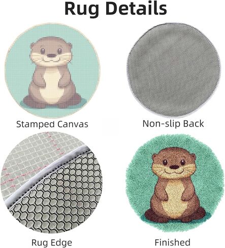 Latch Hook Rug Kit Cartoon Cute Otter Stamped Handmade Round Shape Carpet Crochet Yarn Craft DIY Hook and Latch Door Mat Tapestry for Home Floor Decor 50x50cm(2) in Saudi Arabia