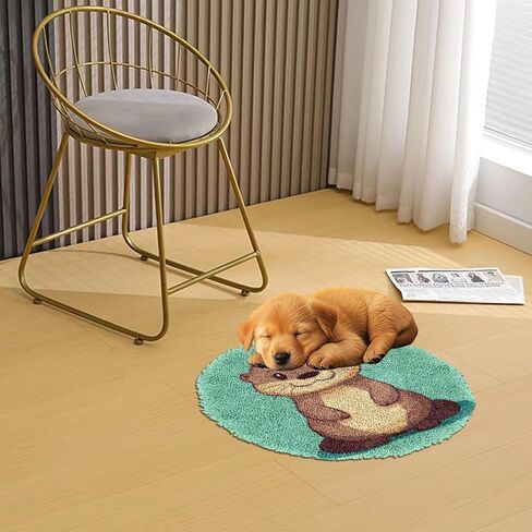 Latch Hook Rug Kit Cartoon Cute Otter Stamped Handmade Round Shape Carpet Crochet Yarn Craft DIY Hook and Latch Door Mat Tapestry for Home Floor Decor 50x50cm(2) in Saudi Arabia