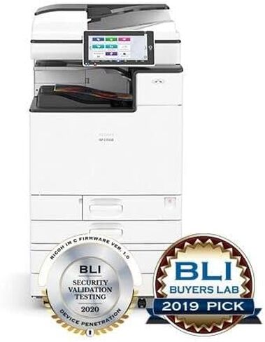 RICOH IM C4500 - Color Laser Multifunction Copier - 45ppm ، نسخة ، طباعة ، فحص ، دوبلكس تلقائي ، شبكة ، واي فاي ، 4 صواني ويأتي مع ملحق PostScript 3 مثبت مسبقًا (متجدد) in Kuwait