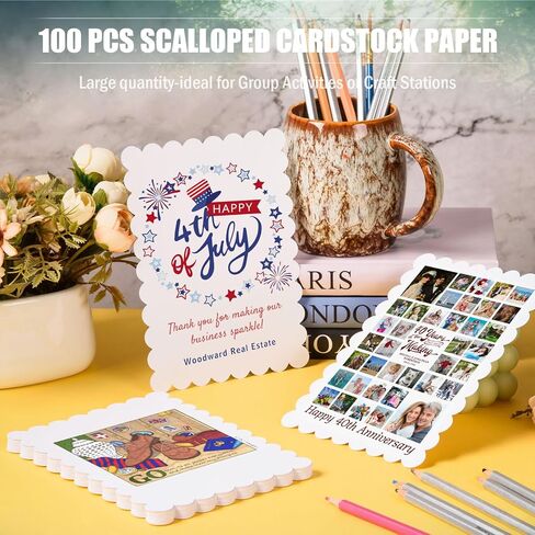 Mixteach 100 PCS Cardstocks 5 "× 7" مستطيل الحواف الأسقلوب الورقية البطاقة البطاقة السميكة ورقة الطابعة لتصنيع البطاقات ، الحرف ، سجل القصاصات ، الدعوات ، الرسم ، الطباعة (قبالة أبيض) in Kuwait
