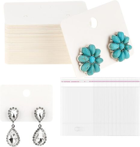 Earring Cards,Jewelry Display Cards Earring Card for Selling Jewelry, Display with 100 Pcs Earrings Holder Card 100 Clear Jewelrys Packaging for Earrings Necklace Jewelrys Bags (White) in Saudi Arabia