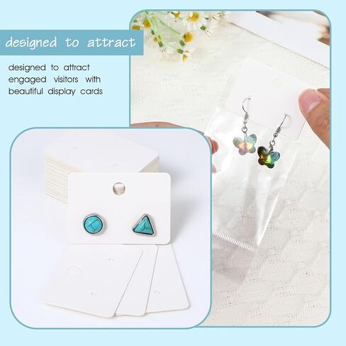 Earring Cards,Jewelry Display Cards Earring Card for Selling Jewelry, Display with 100 Pcs Earrings Holder Card 100 Clear Jewelrys Packaging for Earrings Necklace Jewelrys Bags (White) in Saudi Arabia