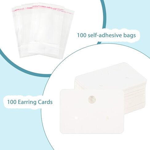 Earring Cards,Jewelry Display Cards Earring Card for Selling Jewelry, Display with 100 Pcs Earrings Holder Card 100 Clear Jewelrys Packaging for Earrings Necklace Jewelrys Bags (White) in Saudi Arabia