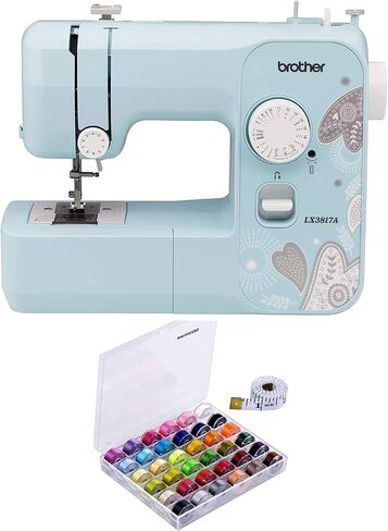 Brother RLX3817A 17-Stitch Sewing Machine (Blue) with 36-Piece Bobbins and Sewing Threads Set (Renewed) (2 Items) in Saudi Arabia