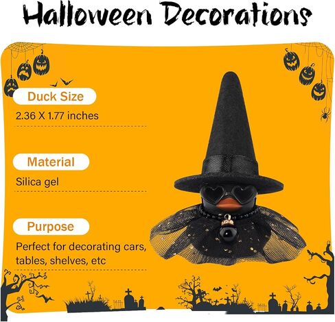wonuu Car Dashboard Rubber Ducks for Halloween, Decorations Ducky for Office Desk Ornament Accessories with Witch Hat Glasses Pearl Skirt (Purple) in Saudi Arabia