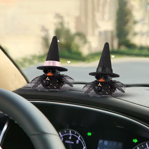 wonuu Car Dashboard Rubber Ducks for Halloween, Decorations Ducky for Office Desk Ornament Accessories with Witch Hat Glasses Pearl Skirt (Purple) in Saudi Arabia
